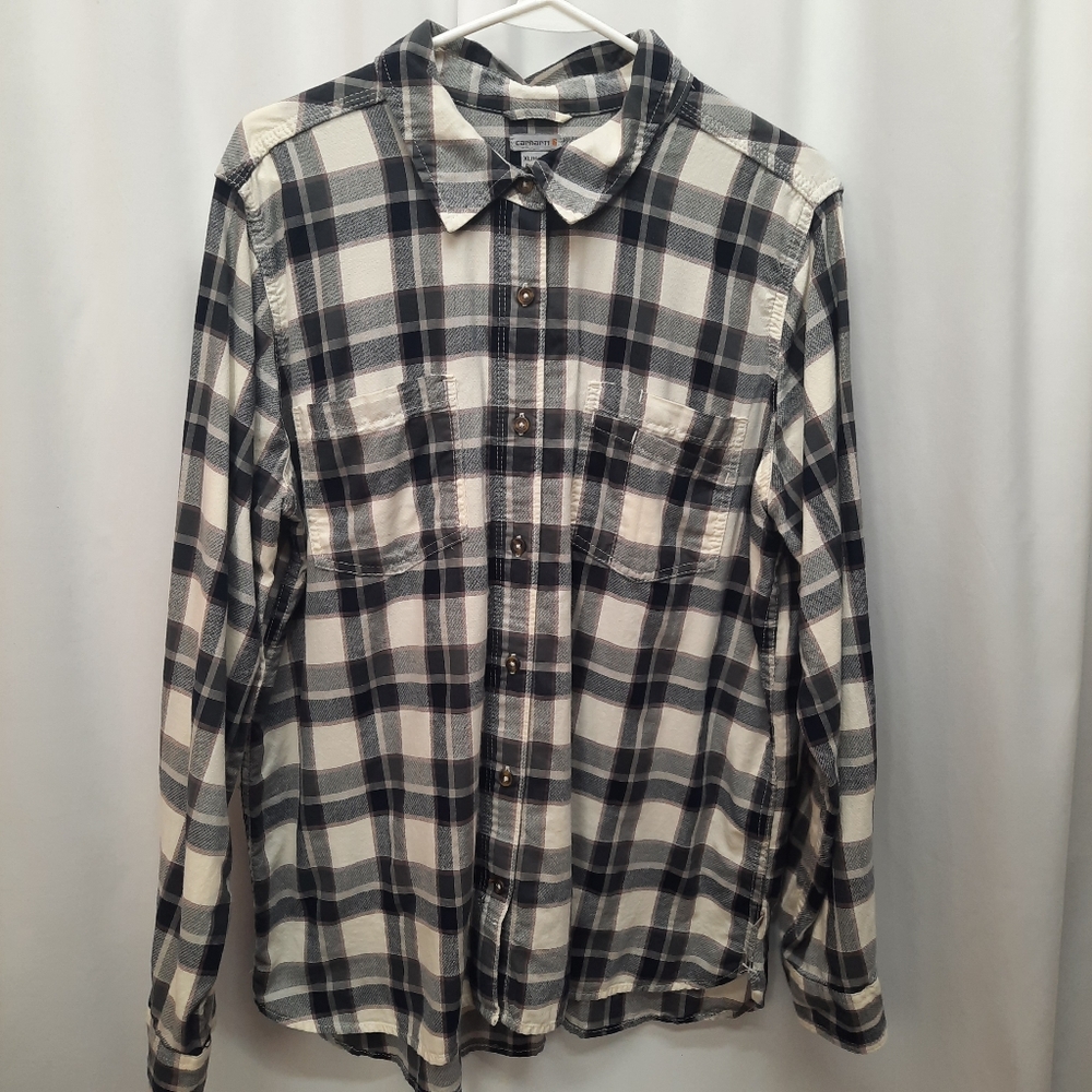 Carhartt Women's XL 16/18 Plaid Button Down Shirt Work Wear Spring 2018 Casual